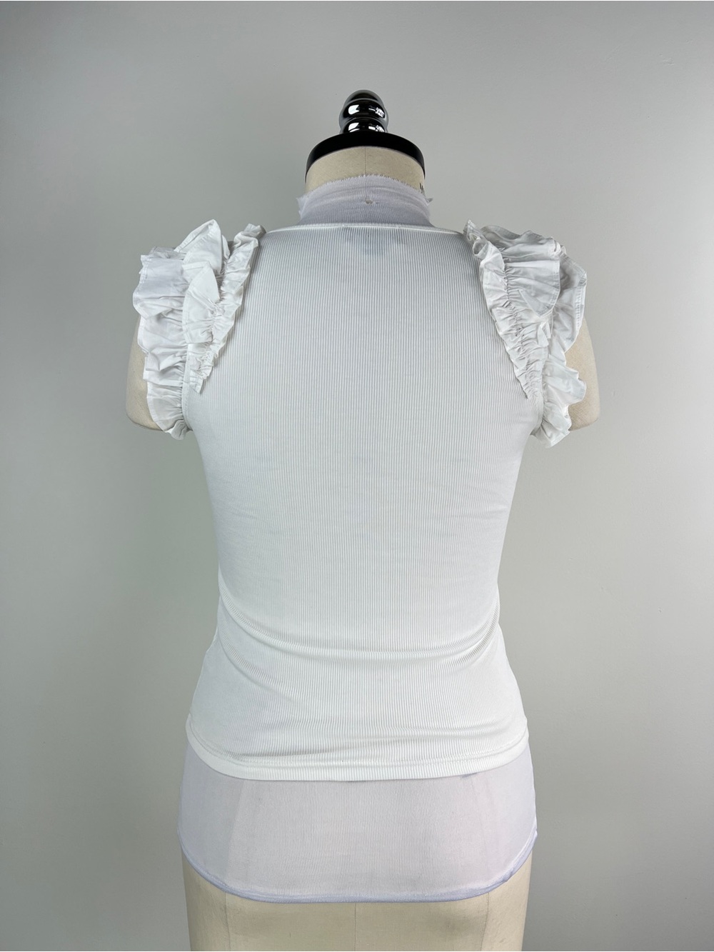 💚 3642. White Ruffle Sleeve Ribbed Tank Top - Picture 3 of 7